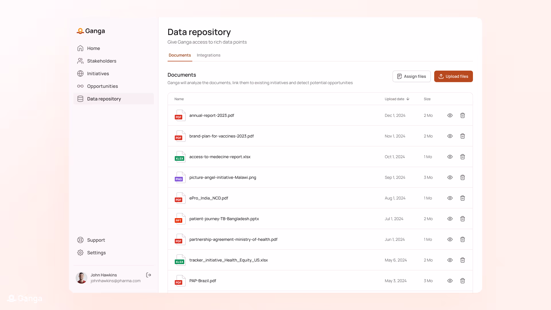 Data repository screen