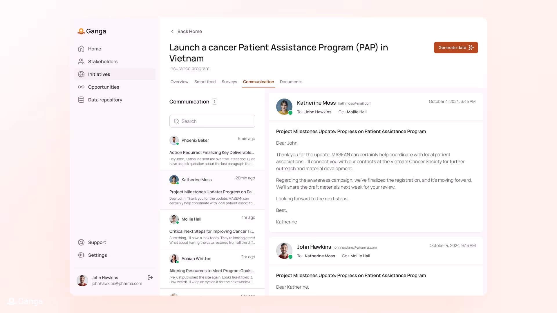 Initiative Communication screen