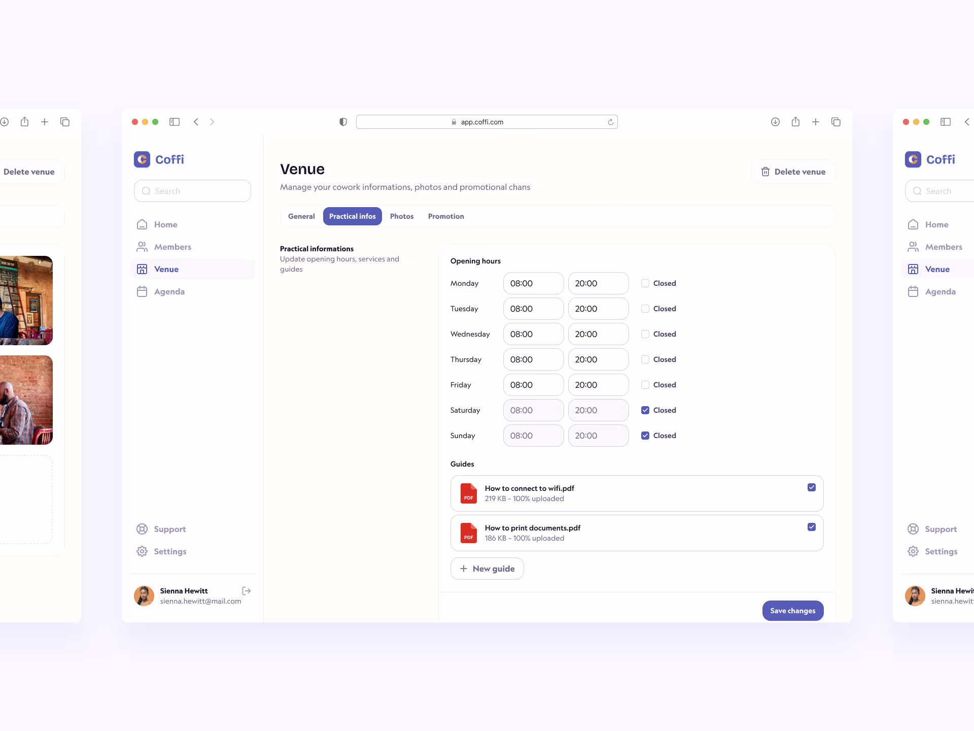 Opening hours page mockup